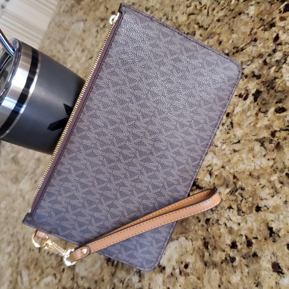 Michael Kors Gray and Tan Wristlet